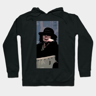 Polly Gray sits well dressed in a hat in a car and smokes a cigarette as a comic abstract art Hoodie